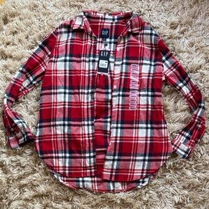 NWT GAP Woman’s Boyfriend Flannel Red and White Plaid Button Down Shirt S